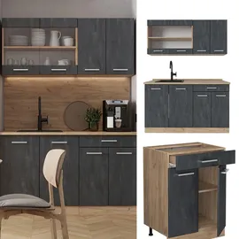 Vicco Küchenzeile R-Line 140 cm Schwarz Eiche