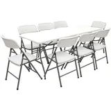 AMANKA Garten-Sitzgruppe, Weiß Kunststoff, Rechteckig, Gartenmöbel Set Klappbar - 180cm Tisch mit 8 Stühlen Garten Sitzgruppe Essgruppe