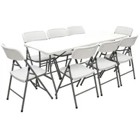 AMANKA Garten-Sitzgruppe, Weiß Kunststoff, Rechteckig, Gartenmöbel Set Klappbar - 180cm Tisch mit 8 Stühlen Garten Sitzgruppe Essgruppe