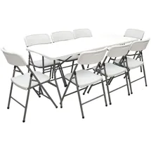 AMANKA Garten-Sitzgruppe, Weiß Kunststoff, Rechteckig, Gartenmöbel Set Klappbar - 180cm Tisch mit 8 Stühlen Garten Sitzgruppe Essgruppe