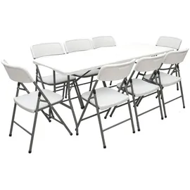 AMANKA Garten-Sitzgruppe, Weiß Kunststoff, Rechteckig, Gartenmöbel Set Klappbar - 180cm Tisch mit 8 Stühlen Garten Sitzgruppe Essgruppe