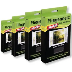 Insektenschutz Fliegengitter Pro Home 4er Pack Mückennetze 130x150 cm in schwarz, reißfest und witterungsbeständig