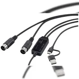 Renkforce RF-6439636 USB, MIDI Adapter [2x DIN-Stecker 5pol. - 1x USB-C®, USB-A] Schwarz 2m