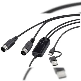 Renkforce RF-6439636 USB, MIDI Adapter [2x DIN-Stecker 5pol. - 1x USB-C®, USB-A] Schwarz 2m