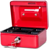 Ersandy - Münzbox Aus Stahl Abschließbar Und Tragbar 12,5x9,5x6cm Mit Münzeinwurf Geeignet Als Sparschwein, Kleiner Tresor, Geldschublade Rot