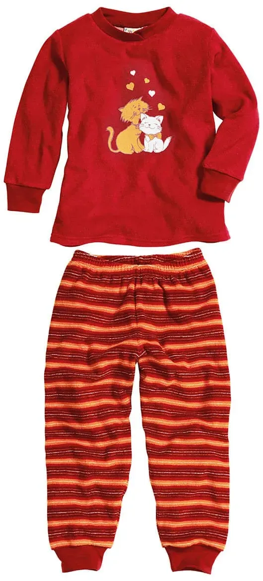 Playshoes Kinder Frottee Schlafanzug Katzen rot 92 - rot