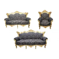 Casa Padrino Barock Wohnzimmer Set Schwarz Muster/ Gold - 3er Sofa+2er Sofa + 1 Sessel