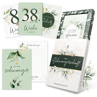 eulentaler EULENTALER® Meilensteinkarten Schwangerschaft I Von Hebammen & Pädagogen gestaltet I Mit handgemalten Illustrationen I Beschreibare Rückseiten I Geschenkidee für werdende Mütter I 55 Karten mit Box