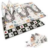 nukido Baby-Schaumstoffmatte Krabbelmatte Doppelseitig Niedlich Buntes Design zum Spielen Krabbeln Faltbar 200x150 cm NK-340 Kontrastweg-Muster