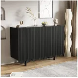 IDEASY Sideboard mit u-förmiger Rillenform, elegante Anrichte, Sideboard schmal (120 x 80,8 x 37,5 cm, Belastbarkeit 60 kg), 4 Türen, gedämpfte Scharniere, großes Stauraumvolumen schwarz