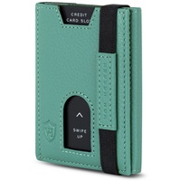 VON HEESEN Slim Wallet mit Münzfach & RFID-Schutz - Leder Geldbeutel - Mini Geldbörse für Herren und Damen - Kartenetui Echtleder Karten Portemonnaie klein - Kreditkartenetui Türkis Silver Pine