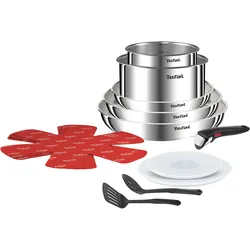 Topf-Set TEFAL "Ingenio Emotion", grau (edelstahl), Töpfe, Premium Edelstahl, abnehmbarer Griff, platzsparend, stapelbar