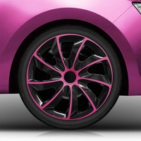 16 Zoll Radkappen/Radzierblenden 002 Bicolor 16" (Schwarz-Pink) passend für Fast alle Fahrzeugtypen – universal
