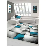 Teppich-Traum Designer Teppich - Moderner Wohnzimmer Kurzflor mit Konturenschnitt Karo Muster - Türkis Grau Weiß Schwarz - Größe 160x230 cm
