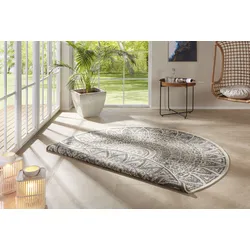 Teppich "Lilja", beige (creme, grau), H:5mm Ø:100cm, Polypropylen (PP), FREUNDIN HOME COLLECTION, Teppiche, In-& Outdoor, Wendeteppich, Wetterfest, Balkon, Garten, Wohnzimmer