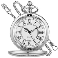 Tiong Vintage Taschenuhr mit Kette Klassische Glatte Stahl Quarz Männer römische Ziffern Taschenuhr zu Weihnachten Geburtstagsgeschenke