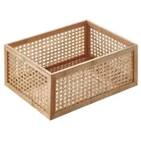 Kobolo Regalkorb aus Holz & Rattan Gr. L, 40x30x17 cm, rechteckiger Dekokorb, Aufbewahrungskorb, im angesagtem Boho Design, Korb
