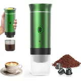 Tragbare 3-in-1 Elektrische Espressomaschine, 12 V, Usb-c-aufladbar, Für Reisen, Büro, Zuhause, Kompatibel Mit Gemahlenen Kaffeekapseln (grün)