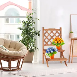 Relaxdays Blumentreppe mit Rankgitter 110 x 61 x 40 cm Natur