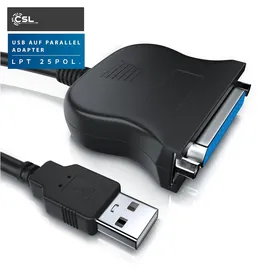 CSL USB auf Parallel Adapter LPT 25pol., Druckerkabel Adapterkabel, Plug and Play, schwarz