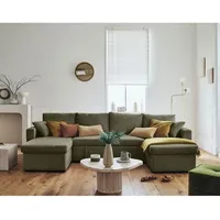 Bestmobilier - Cyrus - 7-sitzer wohnlandschaft u-form - schlaffunktion und bettkasten - - aus cordstoff - grün