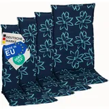 NYVI Gartenstuhl Auflagen Hochlehner 4er Set Barcelona - UV-Beständig, Atmungsaktiv, Strapazierfähig - Hochlehnerauflagen Sitzkissen Outdoor - Sitzauflagen für Gartenstühle 118x50cm Blume Hellblau