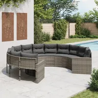 vidaXL Gartensofa mit Kissen Rund Grau Poly Rattan