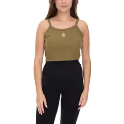 YOU DO YOU Damen Crop-Top geripptes Fitness-Top Baumwoll-Shirt Tanktop Yoga-Mode 905101 Khaki - L