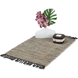 Relaxdays Flickenteppich 60 x 110 cm Grau/Schwarz