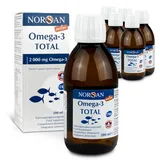 NORSAN Premium Omega 3 Fischöl Total Naturell hochdosiert 6er Pack (6x 200 ml) / 2.000mg Omega 3 pro Portion/Omega 3 Öl 1120mg EPA & 536mg DHA/Omega 3 Premium Öl mit 800 IE Vitamin D3