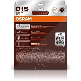 Osram XENARC NIGHT BREAKER 220, D1S +220% mehr Helligkeit, Xenon-Scheinwerferlampe, 66140XN2-2HB Xenon Leuchtmittel 200 35W, 85V