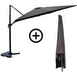 Set Sonnenschirm 3 X 4 M, Seitlich Versetzt, Drehbar, Grau + Hülle Cesare