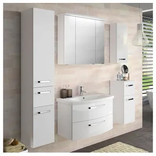 Lomadox Badmöbel-Set FES-4010-66, (Spar-Set, 5-St), weiß glänzend mit gerundetem Waschtisch und Soft-Close - 174x200x46cm weiß