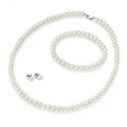 Schmuckset FIRETTI "Multipack Schmuck Geschenk Silber 925 Halskette Armband Ohrstecker", bunt (silberfarben, weiß), Schmuck-Sets, Damen, Silber 925 (Sterlingsilber), Nylon, Seide, Perlen, Made in Germany - mit Süßwasserzuchtperlen
