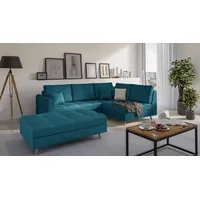 S-style möbel - Fußhocker mit Holzfüßen Matthias aus Blau
