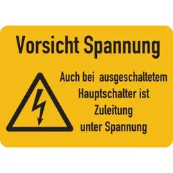 Warnschild, Zuleitung unter Spannung, Folie - ISO 7010 - 52x37 mm Folie selbstklebend