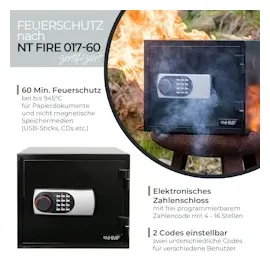 HMF 46161 Feuerfester Tresor mit Zahlenschloss, 41,2 x 35,5 x 36,3 cm,