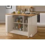 Dmora - Kücheninsel Patrizio, Mehrzweckschrank, Küchenzeile Schrank, Zusätzlicher Tisch, 100% Made in Italy, 155 x 90 x 90 cm, glänzendes Weiß und Eiche
