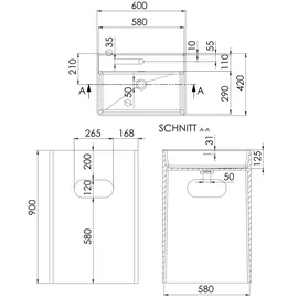 Steinberg Serie 540 Standwaschtisch 60 x 42 x 90 cm (540712152)