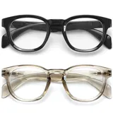OPULIZE AWE Blaulichtfilter-Lesebrille für Damen und Herren – 2er-Pack – Retro-Rundform – Blendfreie Computer- und Gaming-Brille – UV- und Augenbelastungsschutz – Schwarz transparent grau +1,00