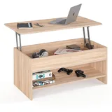 KOMTO Couchtisch Höhenverstellbar Wohnzimmertisch mit Stauraum Aufklappbar Sofatisch (Kaffeetisch Stubentisch, Spanplatte, Coffee Table Tokyo 98,4 x 50,4 x 48 cm) braun