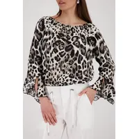 Monari Langarmbluse Bluse Leodruck allover Regular fit mit Leomuster braun XXL (44)