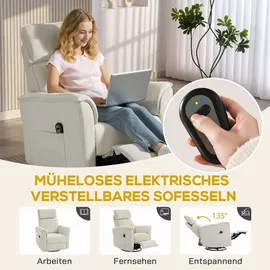 Homcom Relaxsessel Chenille 78 x 105 x 91 cm Cremeweiß elektrisch mit Liegefunktion