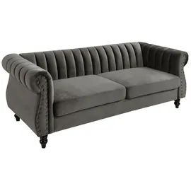 vente-unique Chesterfield-Sofa - 3-Sitzer - Samt - Grau - TRUMBO