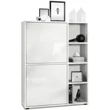 Vladon Highboard 79 x 105,5 x 35,5 cm Weiß matt/Weiß Hochglanz