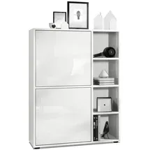 Vladon Highboard 79 x 105,5 x 35,5 cm Weiß matt/Weiß Hochglanz