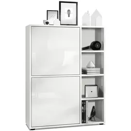 Vladon Highboard 79 x 105,5 x 35,5 cm Weiß matt/Weiß Hochglanz