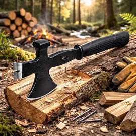 Wiltec 3-in-1 Mehrzweckbeil 350 mm mit Spaltbeil, Hammer, Nageleisen, Brechstange für Outdoor und Baustelle, Überlebenswerkzeug, Axt