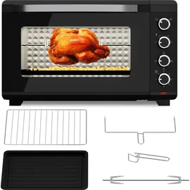 Homelux Minibackofen 60 Liter 2000W Pizza-Ofen, Mini Backofen mit Hähnchengrill, Ober-/Unterhitze, 60 Min Timer, 100°-230°C, Mini Oven Schwarz - Schwarz