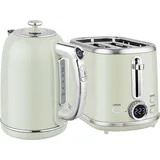Wasserkocher- und Toaster-Set, LED-Anzeige, 1,7 Liter, 2200W, Retro-Design, Memory-Funktion, Grau